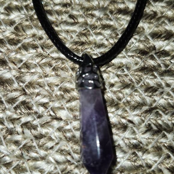Black Necklace with Purple Pendant - Picture 2 of 2